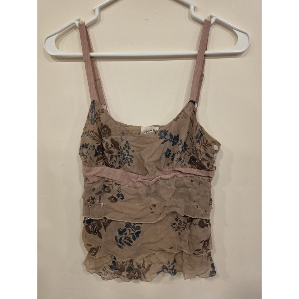 Abercrombie & Fitch 100% Silk Floral Ruffle Cami Top Womens M Y2K Boho Fairycore
